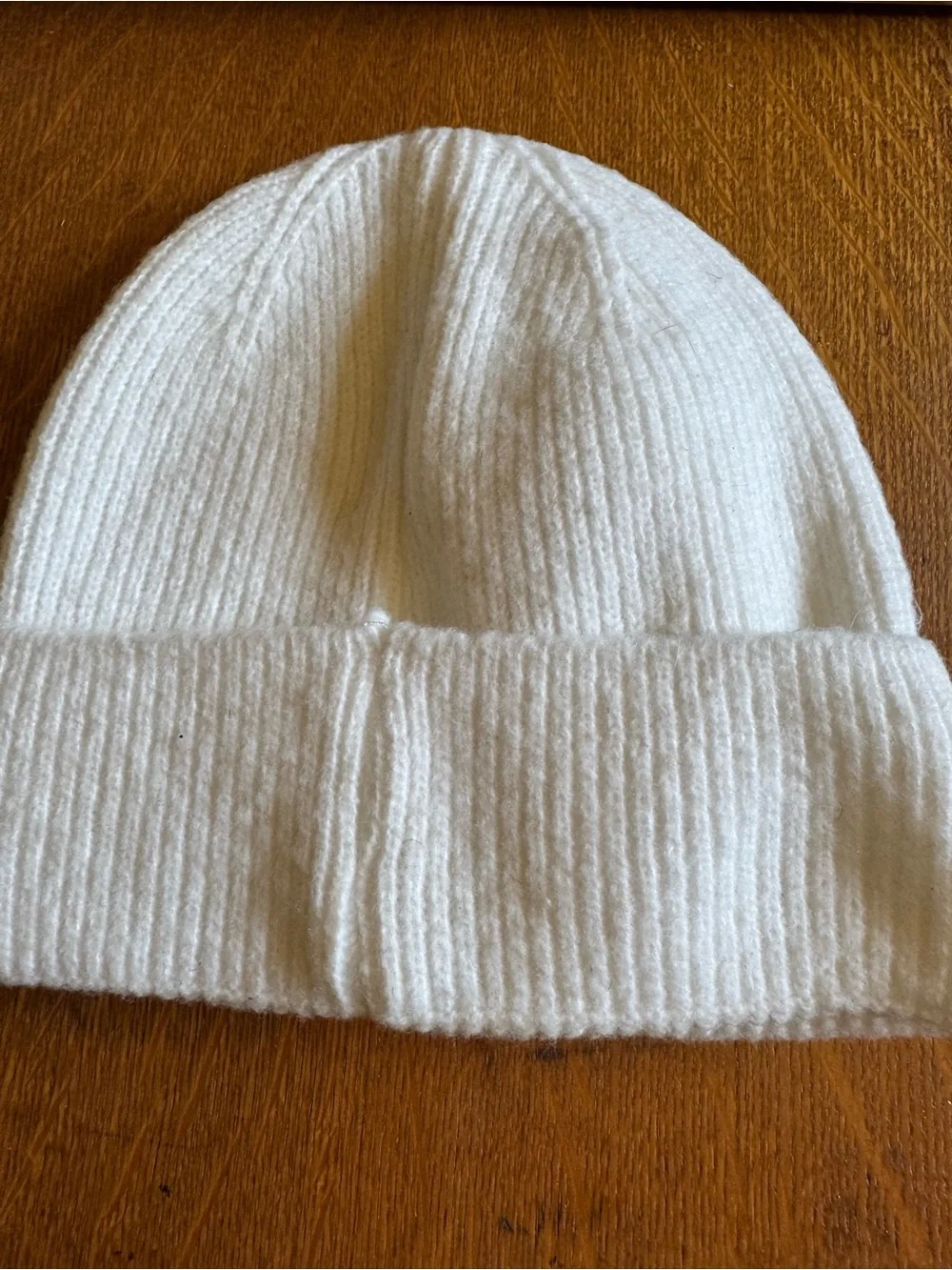 Canada Goose Kids White Rib-Knit Beanie with Red & Navy Patch